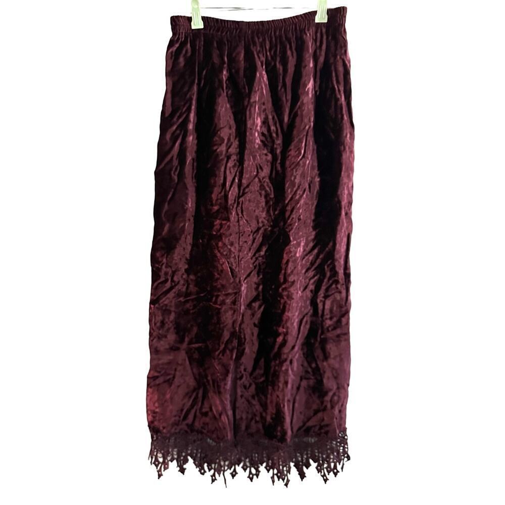 Vintage MARGOT LEA Wine Velvet Lace Crochet Trim Witchy Fairy Whimsigoth Skirt